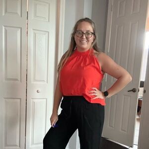 Accent Neon Coral Halter Top Women’s Sleeveless Blouse Summer Tank NWT